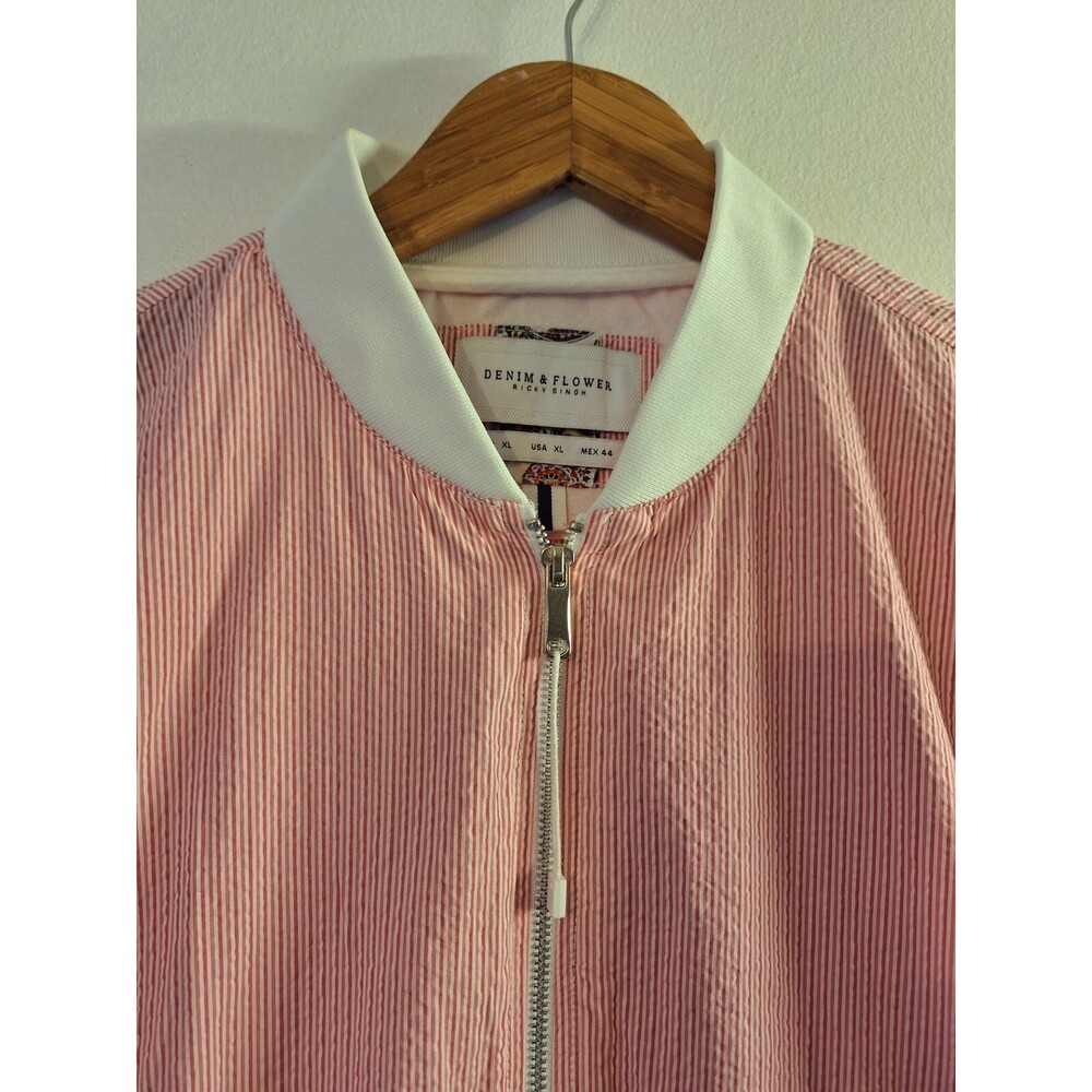 Women's Striped Seersucker Bomber Jacket Sz XL Coastal‎ Nautical Resort Vacation